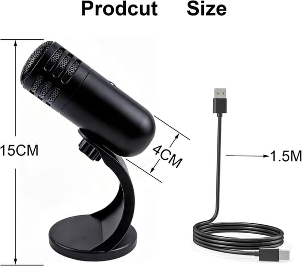 USB-kondensatormikrofon med stativ och mute-knapp för gaming och streaming