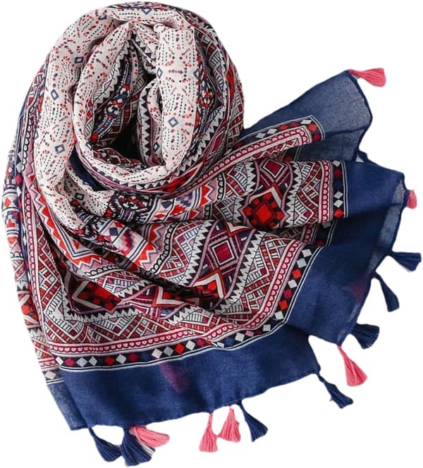 Dames Boho Print Tørklæde Letvægts Langt Oversized Kvast Sjal Wrap Tørklæder
