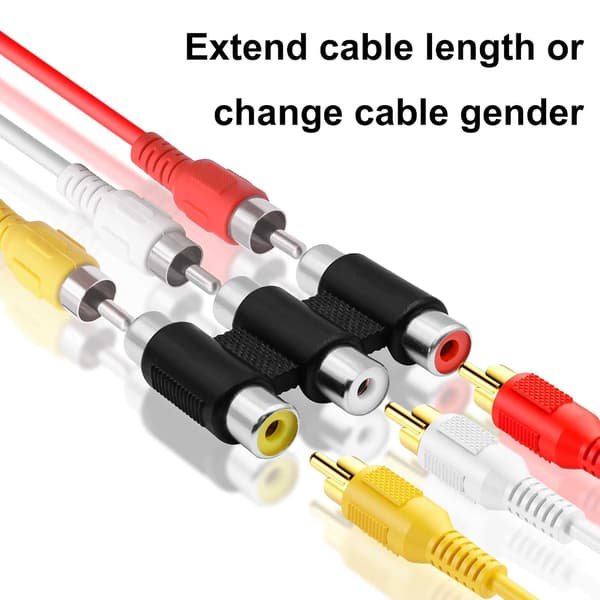 4 st 3 RCA hon-koppling adapter ljud- och videokabelförlängare