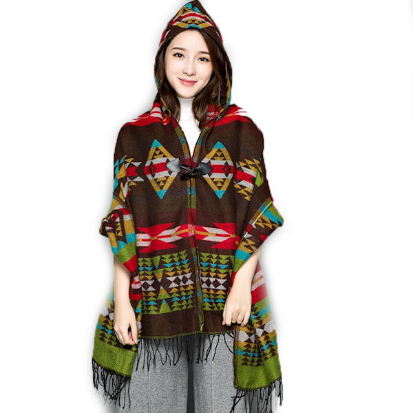 Höst Vinter Hoodie Poncho Geometrisk Sjal Wrap Thciken Scarf for Lady