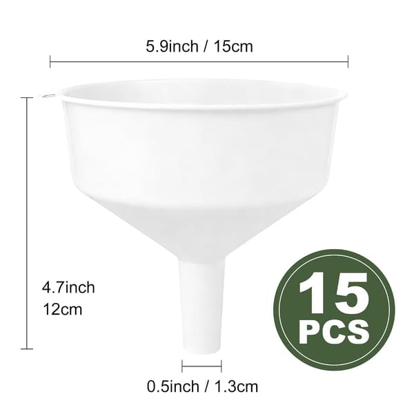 15-pak plasttragte 15 cm store hvide tragte med lang tud til brug