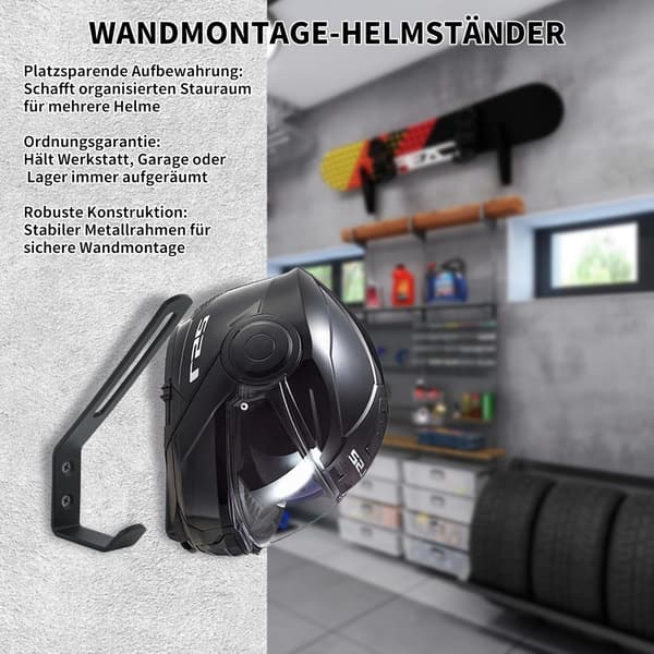 2-pak vægmonterede hjelmholdere i rustfrit stål med kroge og skruer