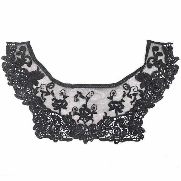 Ihålig avtagbar blus Tofs Fake Collar DIY Net Spets Silk False Collar Svart