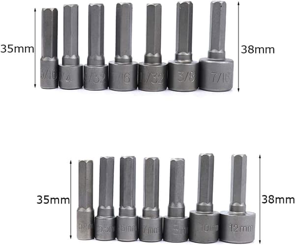 14-delars Power Mutterdragare Borr Set, Rostfritt Stål, 1/4\" Hex Skaft