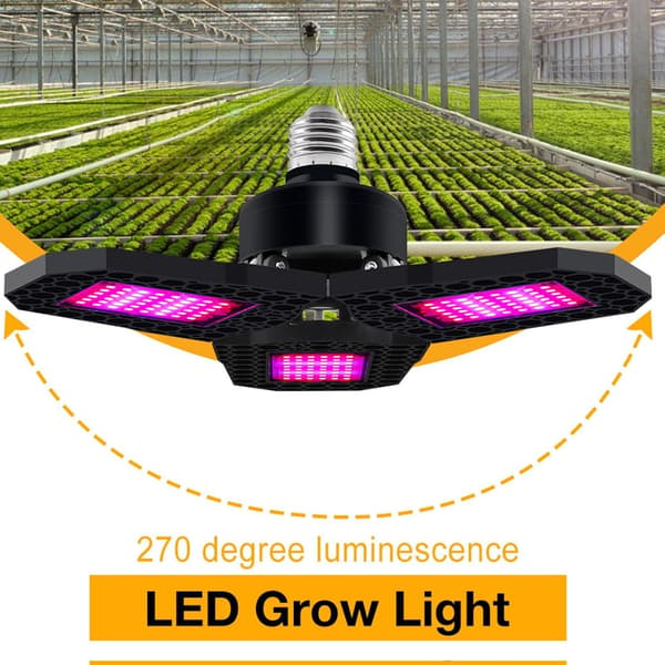 Full Spectrum LED-vækstlys, 3-panels foldbar plantelampe til drivhus