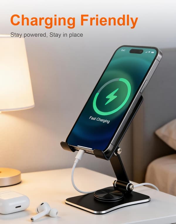 360° roterbart foldbart telefonstativ, justerbar bordholder til tablet i aluminium