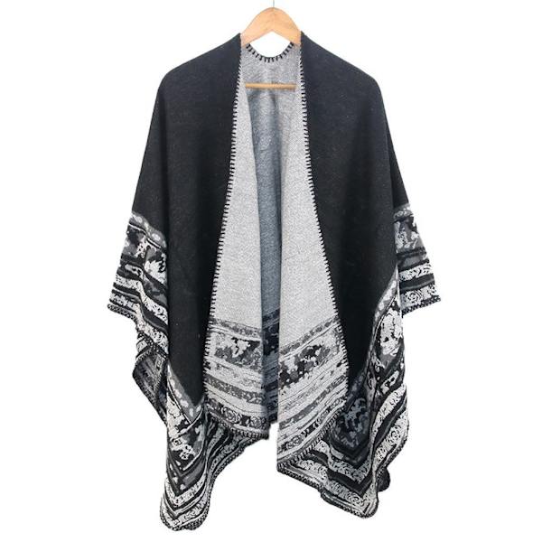 Varm Sjal Scarf Öppen Front Poncho Vinterkofta för Dam