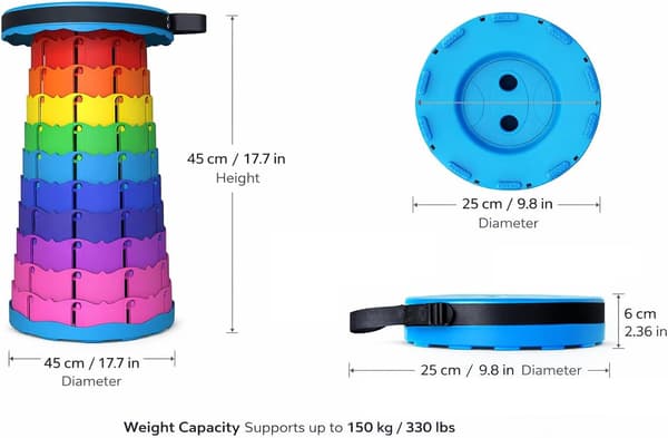 2-pack svarta hopfällbara trefotspallar 56,9 cm höga lätta campingstolar