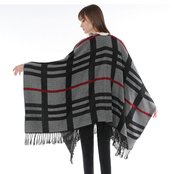 Höst Vinter Pläd Sjal Wrap Varm Pashmina Cardigant Poncho med Tofs för Dam