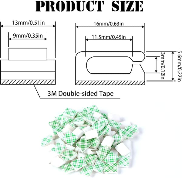 60 stk. hvide selvklæbende LED-strip-clips monteringsholdere til 10 mm LED-lys