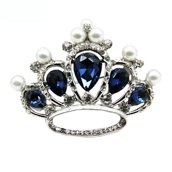Klassisk Corsage Crown Dam Brosch Blå Glas Brosch Pin
