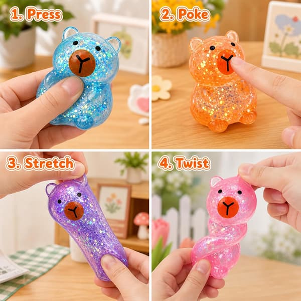4 stk. Mini Capybara Stressballer, Glitter Squishy Sensoriske Fidget-leker