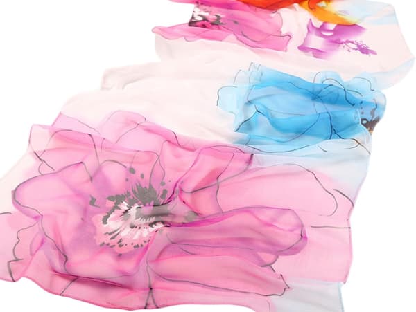 Letvægts chiffon-tørklæde til kvinder med blomsterprint, gennemsigtigt mode-sjal
