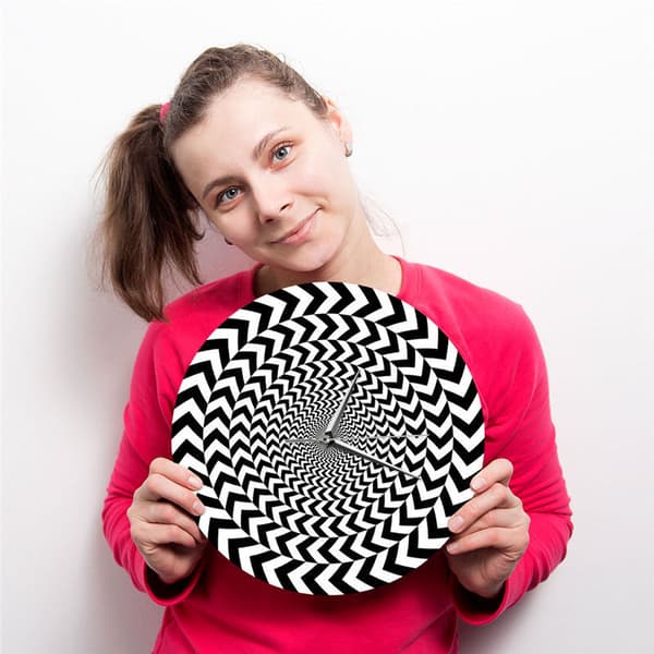 12-tums optisk illusion väggklocka svart vit spiral geometrisk heminredning