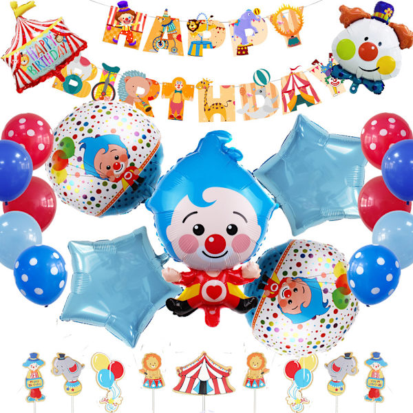 Clown Circus Födelsedagsballonger med Banner Tårta Topper Latex Ballongset Set