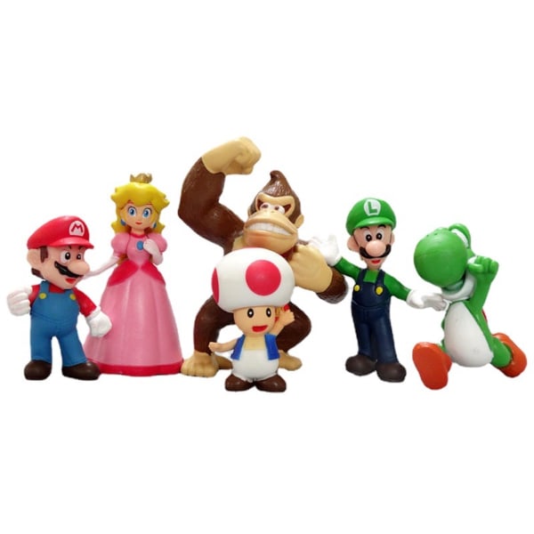 6st/ set Super Mario Padda Yoshi Luigi Peach Figurmodell Leksaker Tårta Dekorativa leksaker