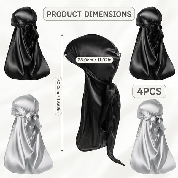 4-pack Durag-huvor för män, andningsbara sovmössor, 2 svarta och 2 grå