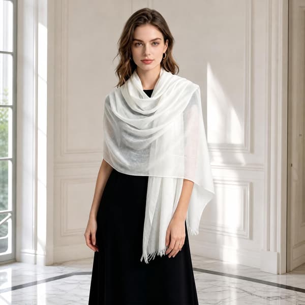 Lätt scarf för kvinnor, stor vit sjal för bröllop och sommar