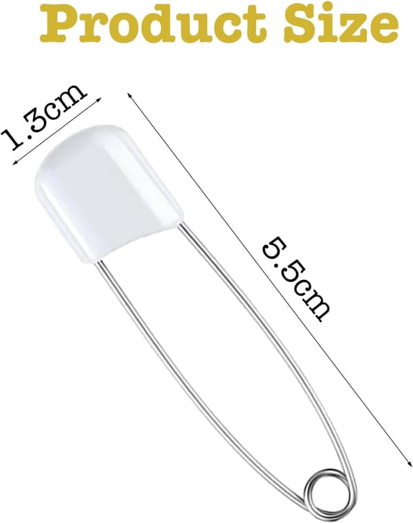 8 stk. sikkerhedsnåle, 5,38 cm, hvide, rustfrit stål, stål, plastiksæt