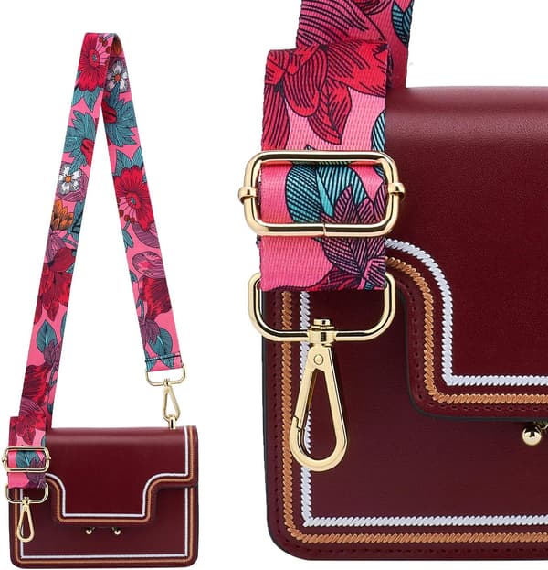 Blomstret skulderrem 3,8 cm bred, justerbar til crossbody-tasker og håndtasker