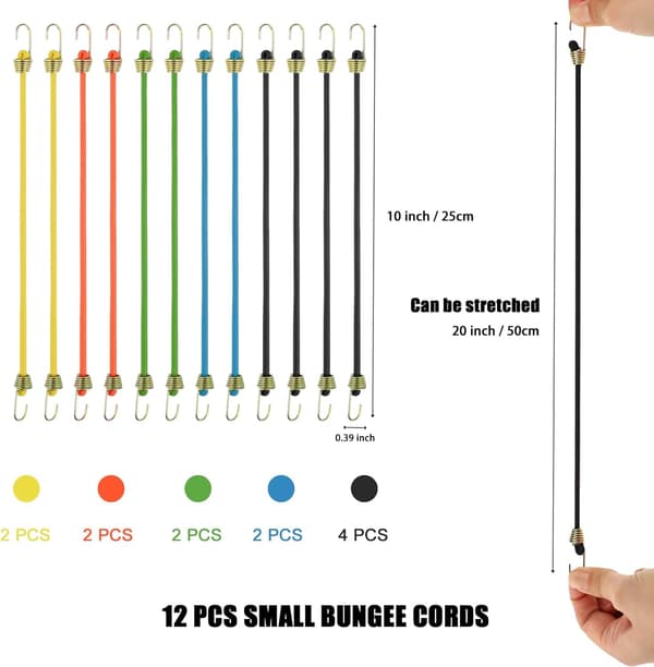 12-pak 25 cm mini elastiksnore med kroge, kraftige elastiske stropper