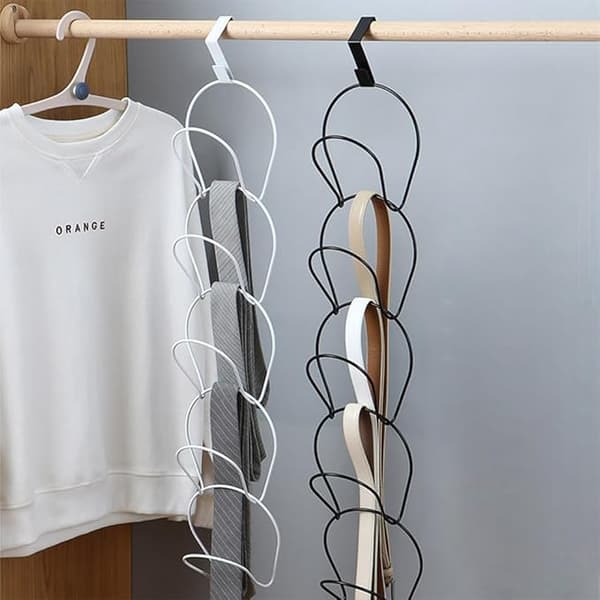 Pladsbesparende vægmonteret hat organizer, 5 kroge, sort jernstativ