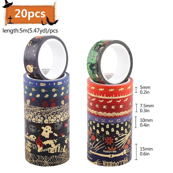 20 ruller Halloween Washi-tape med guldfolie til DIY-håndværk