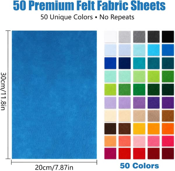 50 stk. A4 filtark, 20 x 30 cm assorterede farver til DIY-håndværk