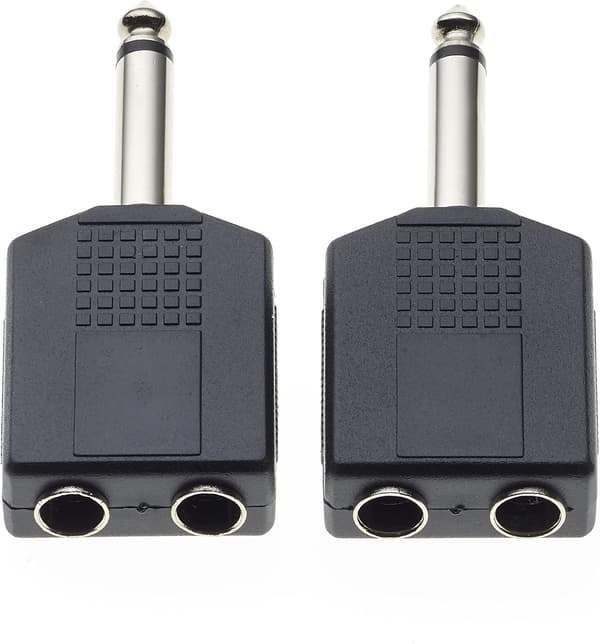 6,35 mm monojack-splitteradapter, 1/4 tum hane till dubbel hona, 2-pack