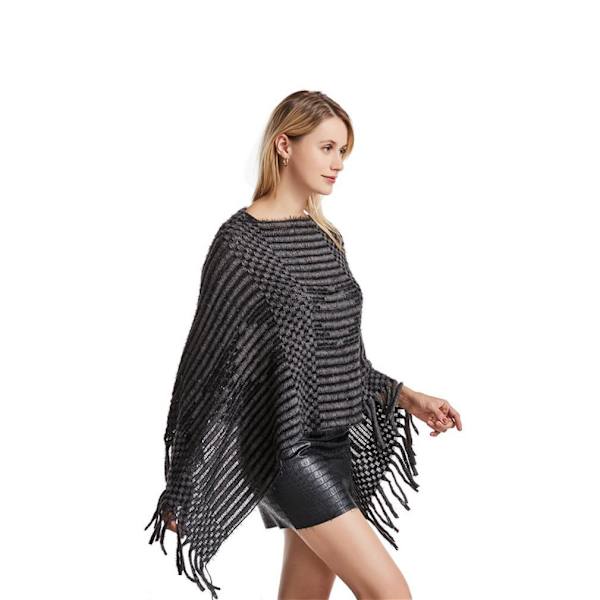 Fringed Hem Poncho Elegant Pullover Wrap med tofs Sweater Coat för höstens vintersemester