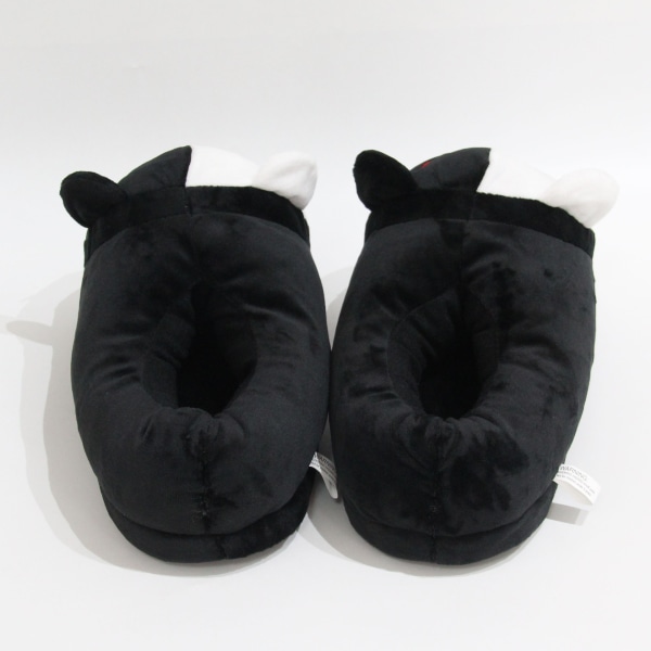 Chinelos de pelúcia pretos e brancos ursos antiderrapantes tamanho livre para uso interno
