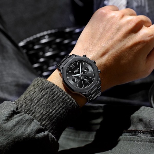 Herr Quartz Watch Casual Waterproof Watch Multi Dial Display Luminous Black