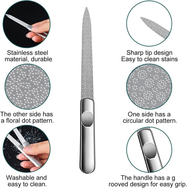 4 stk. safir-neglefile, manicure- og pedicuresæt i rustfrit stål