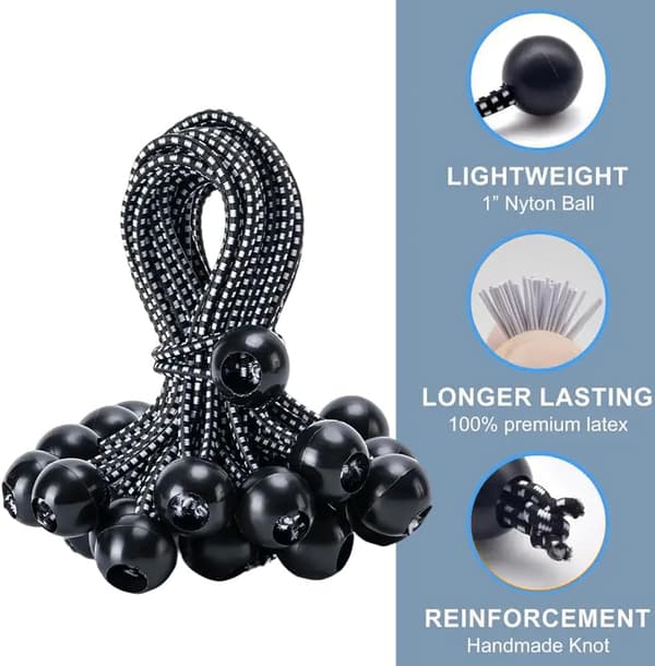 30 stk. Bungee-bolde, 10-20 cm elastiske snore til presenninger, telte og pavilloner
