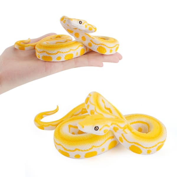 2 stk. realistiske slangefigurer, store PVC-pythonfigurer, gul albino-python & brun boa constrictor modellegetøj, naturtro krybdyrsdekorationer til børn
