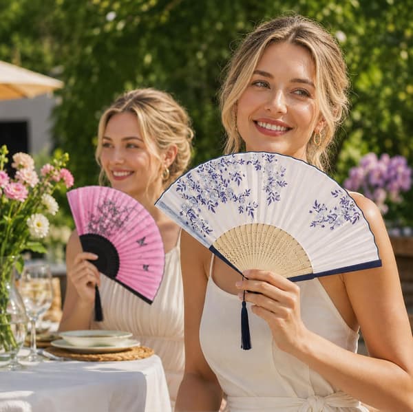 5-pak foldbare håndvifter, papir- og bambusvifter til sommerfester og begivenheder