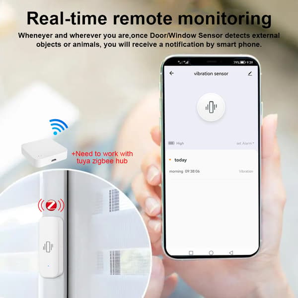 Tuya Zigbee vibrationssensor smart dörr- och fönsterlarm