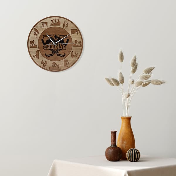 Väggklocka med klättertema, 30 cm akryl klättrare sport rustik heminredning
