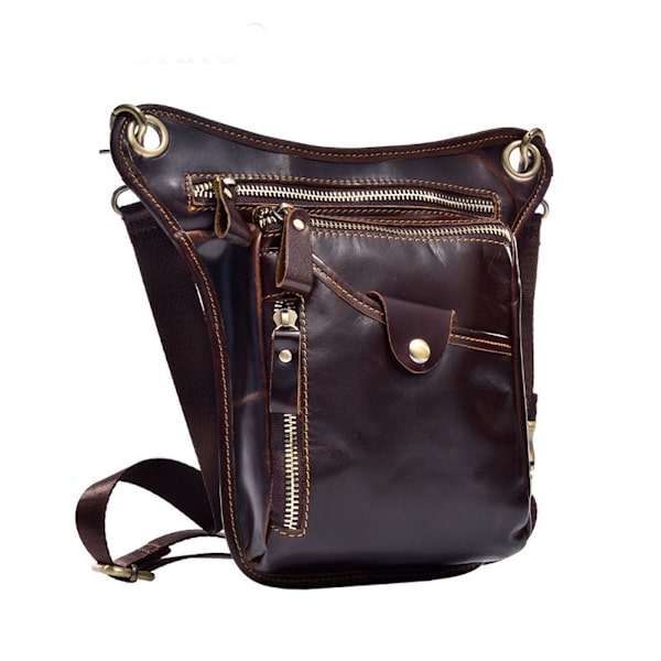 Brunt läder män benväska Drop midjeväska, lår Fanny Pack för resor utomhus ridning