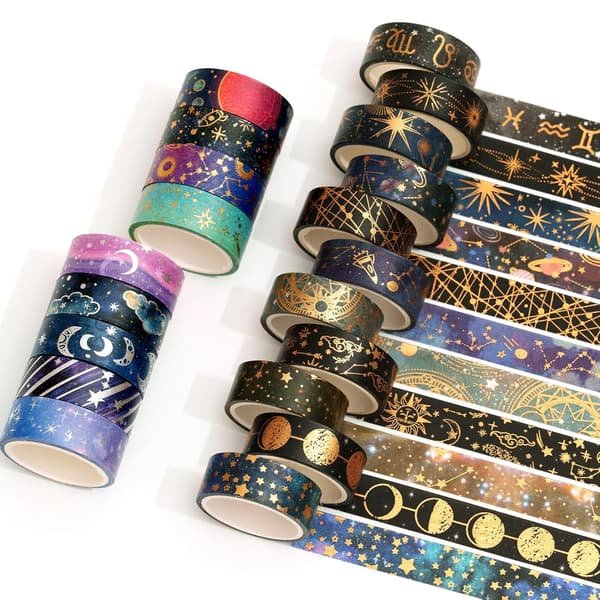 20 ruller stjernehimmel washi-tape med guldfolie til DIY-projekter