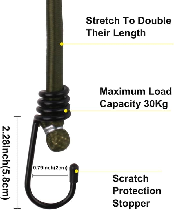 10 stk. 100 cm kraftige elastiksnore med kroge til camping og bagage