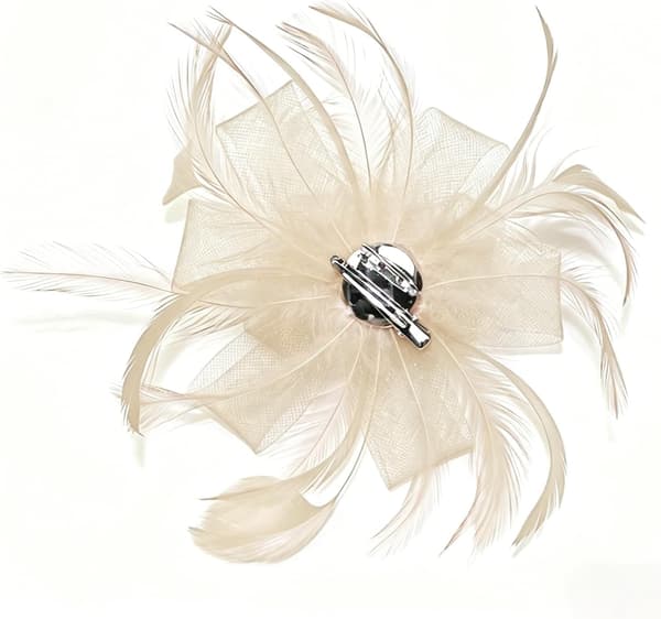 Elfenbensfarvet fascinator til kvinder, hårklemme med fjer- og blomsternet til bryllupper