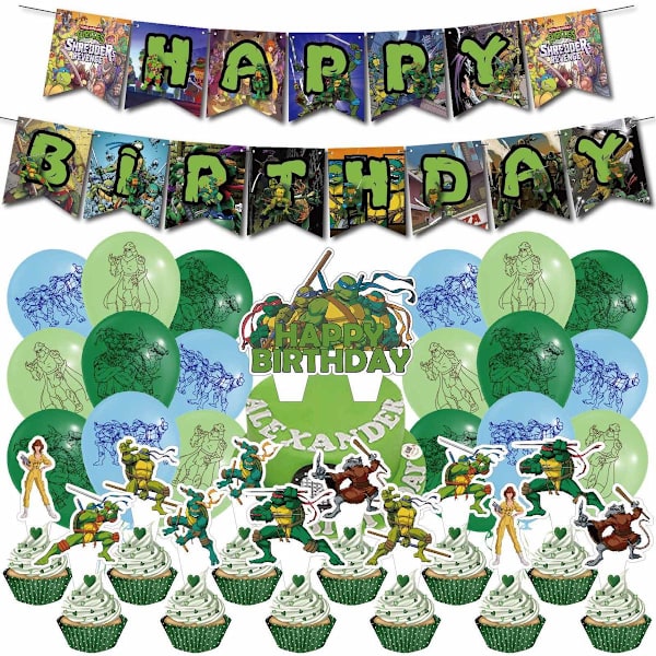Ninjia Turtle Grattis på födelsedagen Ballong Set Latex Ballonger Party Dekoration Kit