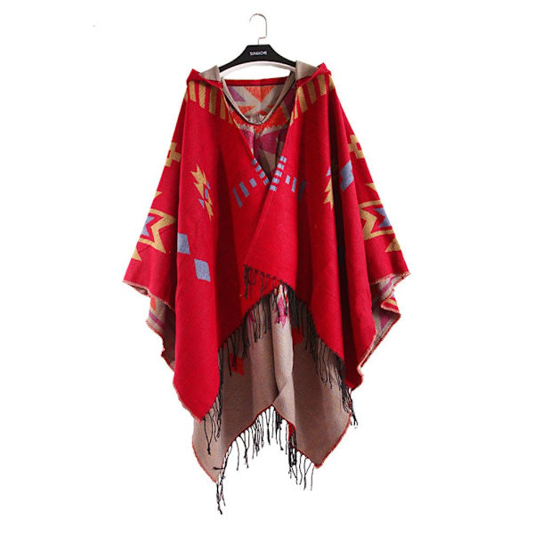 Geometrisk tjock sjal för damer Lady Poncho Pashmina Cardigant filt med tofs