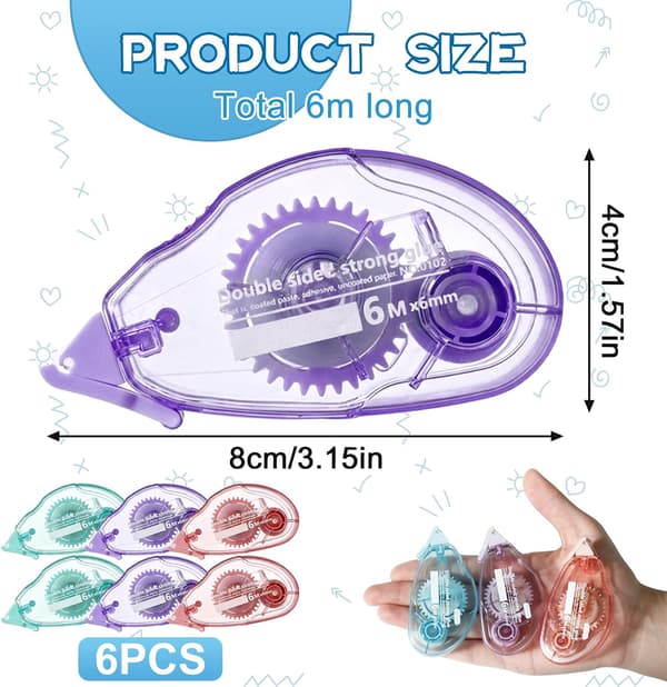 6-pack limroller, dubbelsidig hantverksdispenser för scrapbooking