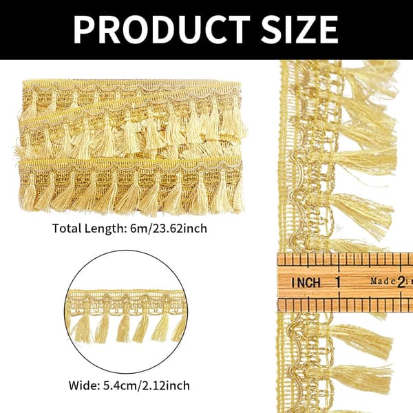6 yards guld kvast blondebånd 5,4 cm bred polyester frynser til DIY-syning