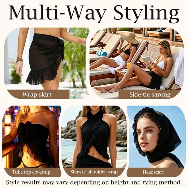 Chiffon strand-sarong med rysjekant for kvinner, bikini-cover-up