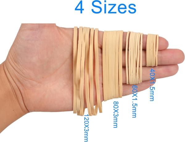 340-pack beige gummiband, 4 blandade storlekar för hem och kontor