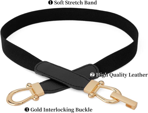 2-pakning smale elastiske midjebelter retro stretchbelter med gullspenner