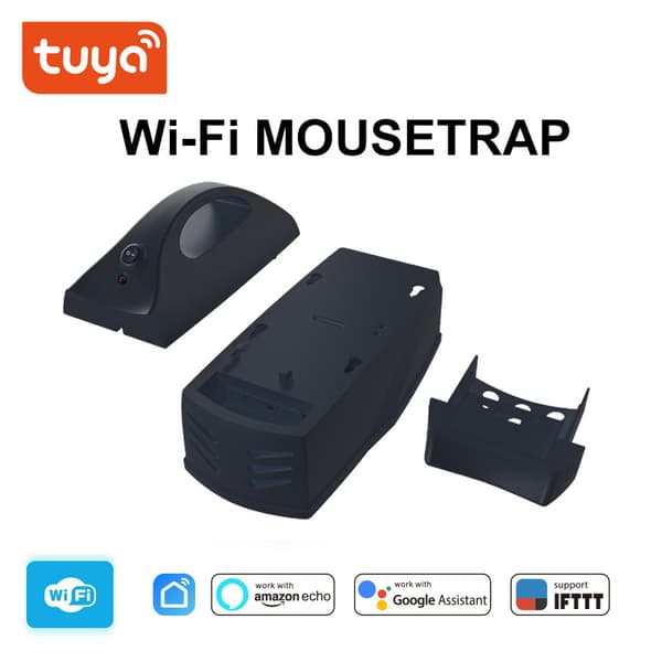 Tuya WiFi-musfälla med högspänning och app-notiser, batteridriven för hemmabruk
